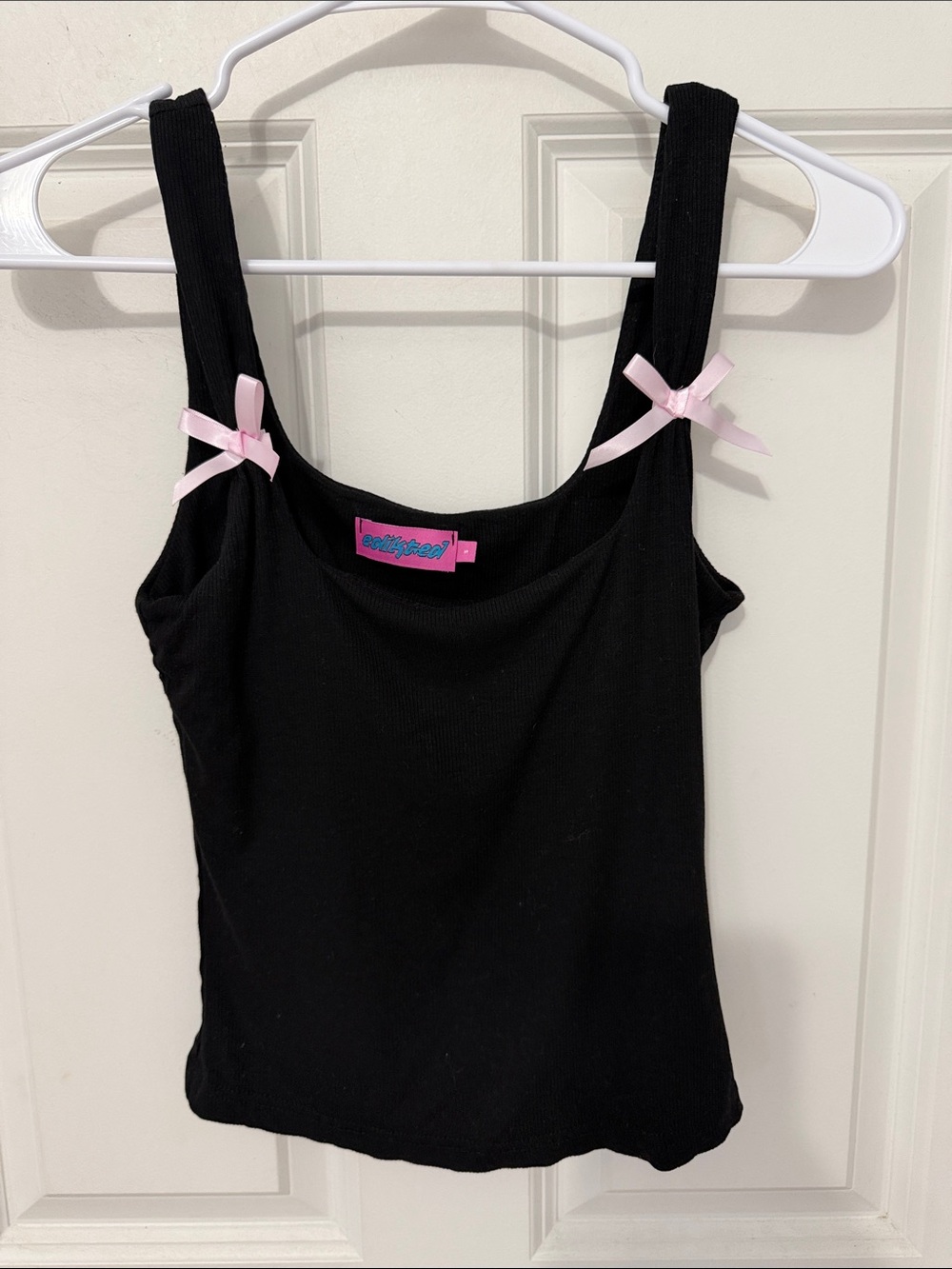 Edikted Black Ribbed Tank Pink Bow Size Small